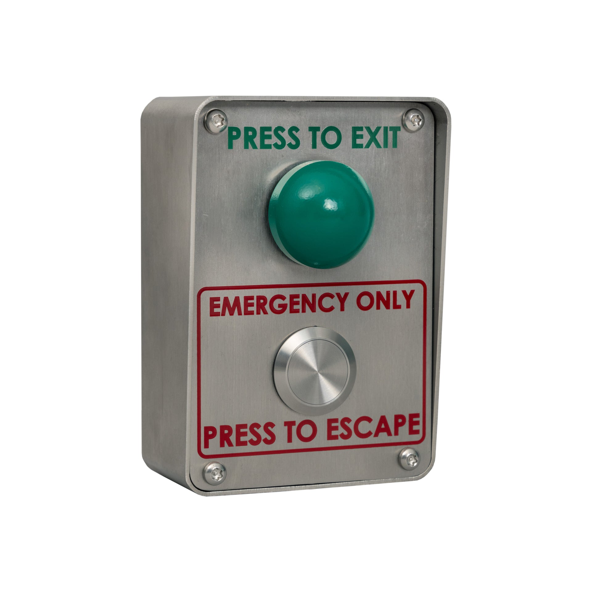 RGL VP-EBB Green Dome 'Press To Exit & 'Emergency Only Press To Escape' Button Stainless Steel