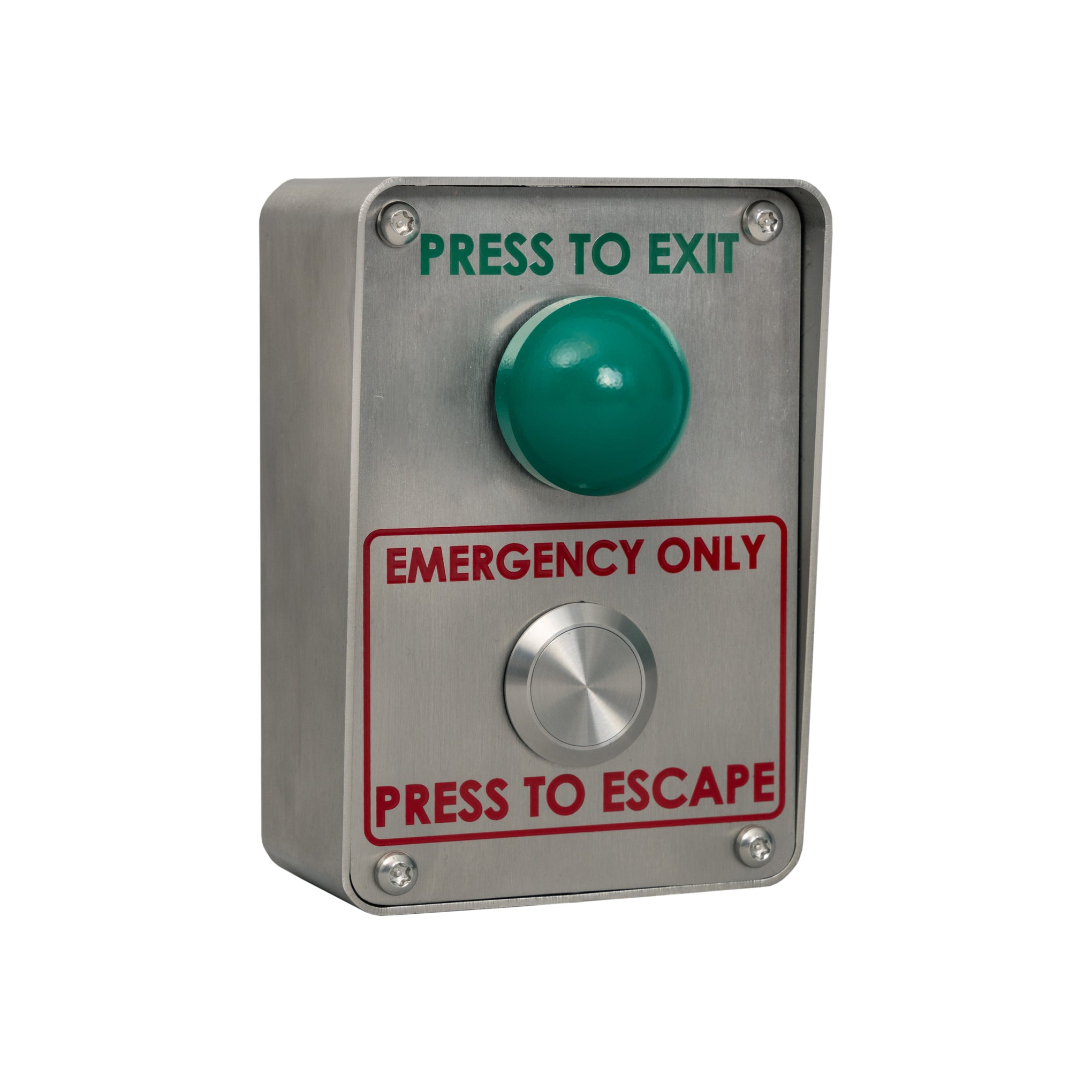 RGL VP-EBB Green Dome 'Press To Exit & 'Emergency Only Press To Escape' Button Stainless Steel