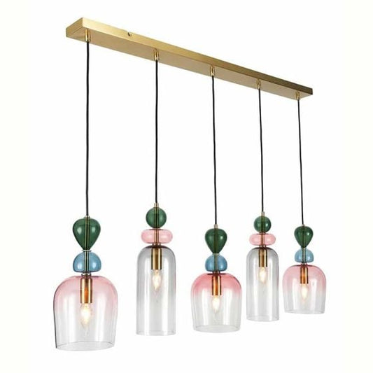 Forum VSC-39803 Vietri 5 x E27 Diner Pendant with Pastel Colour Bubble Glass Shades Satin Brass
