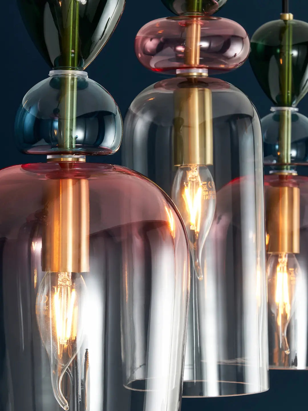Forum VSC-39803 Vietri 5 x E27 Diner Pendant with Pastel Colour Bubble Glass Shades Satin Brass