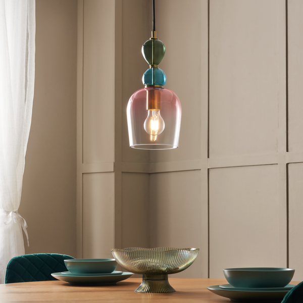 Forum VSC-39806 Vietri E27 Ceiling Pendant with Pastel Colour Bubble Glass Shade Satin Brass