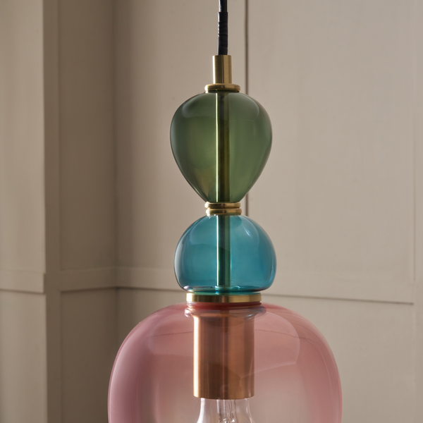 Forum VSC-39806 Vietri E27 Ceiling Pendant with Pastel Colour Bubble Glass Shade Satin Brass