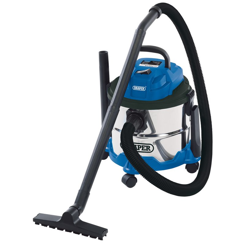 Draper WDV15SS 1.25KW 15L Wet and Dry Vacuum Cleaner with Stainless Steel Tank 230V Blue & Silver