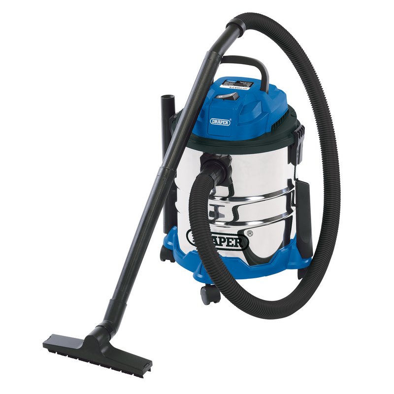 Draper WDV20BSS 1.25KW 20L Wet and Dry Vacuum Cleaner with Stainless Steel Tank 230V Blue & Silver