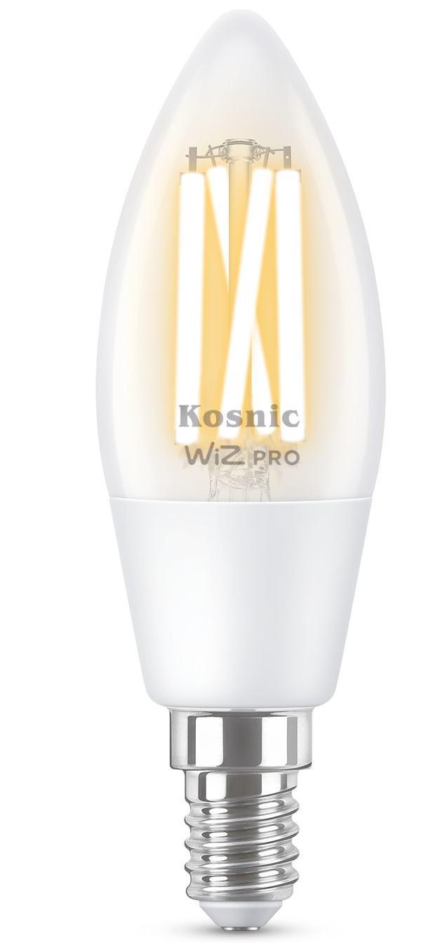 Kosnic WFBCND40/E14 Wiz Pro 4.9W SES CCT Clear LED Candle – ETC Electrical