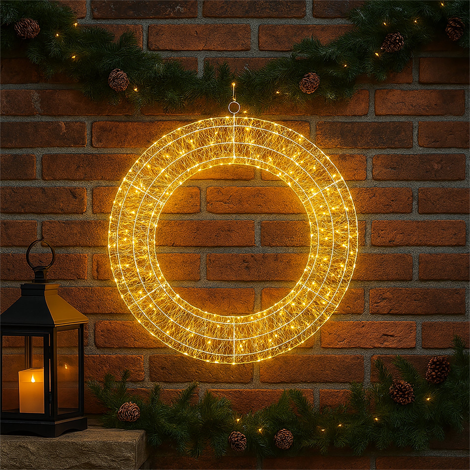 Xmas Haus XH10030 50cm 720 LED Pre Lit Micro LED Wreath with Timer Warmwhite IP44