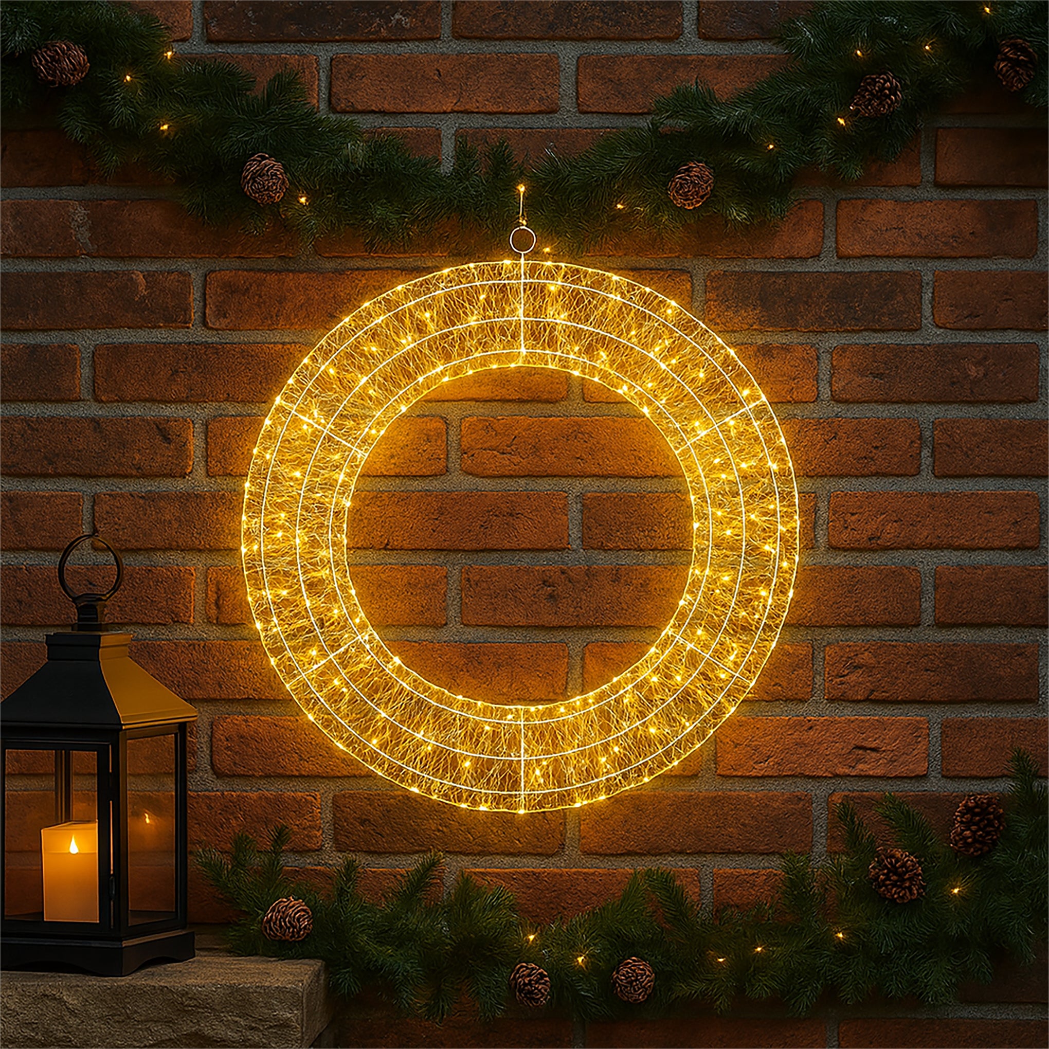 Xmas Haus XH10030 50cm 720 LED Pre Lit Micro LED Wreath with Timer Warmwhite IP44