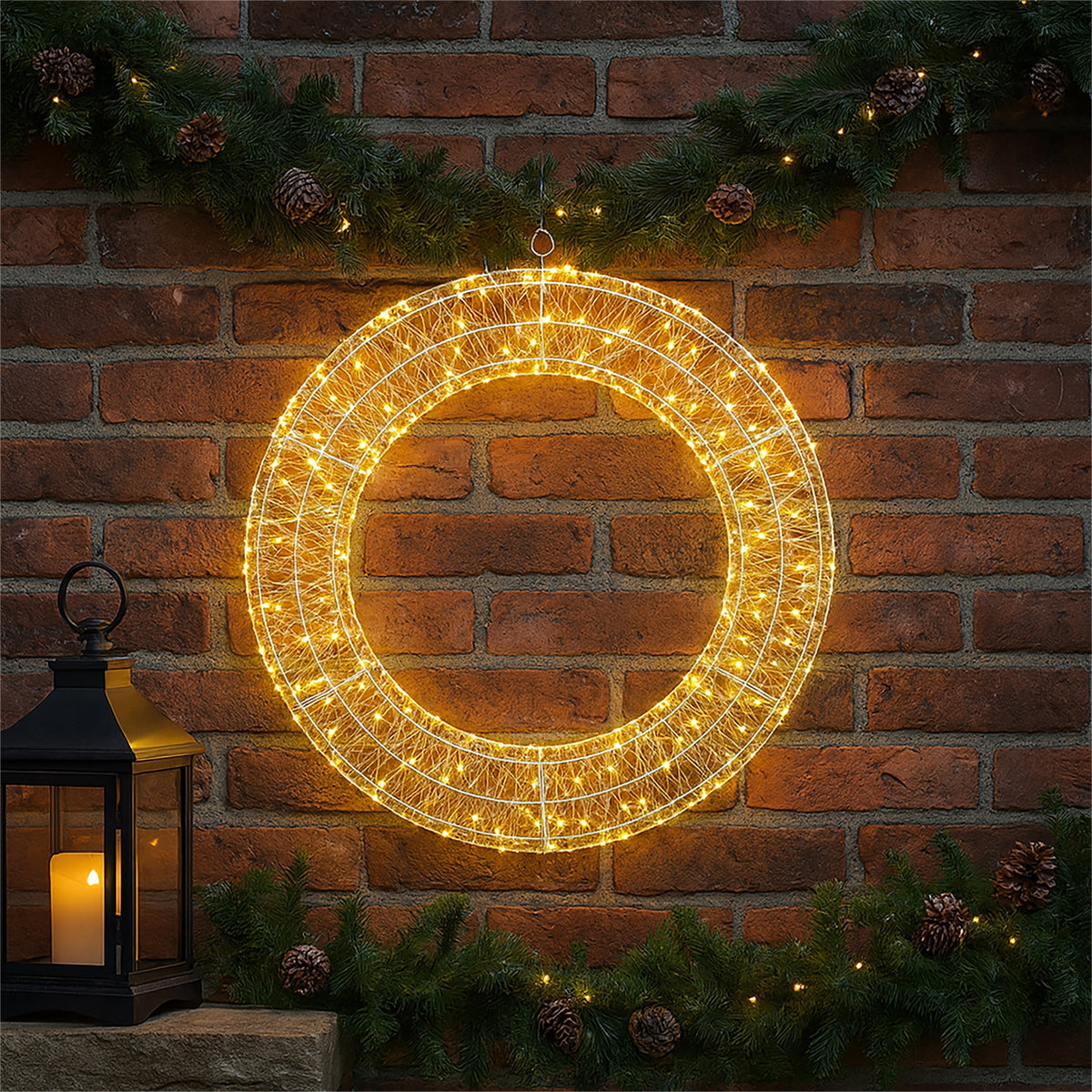 Xmas Haus XH10031 70cm 1200 LED Pre Lit Micro LED Wreath with Timer Warmwhite IP44