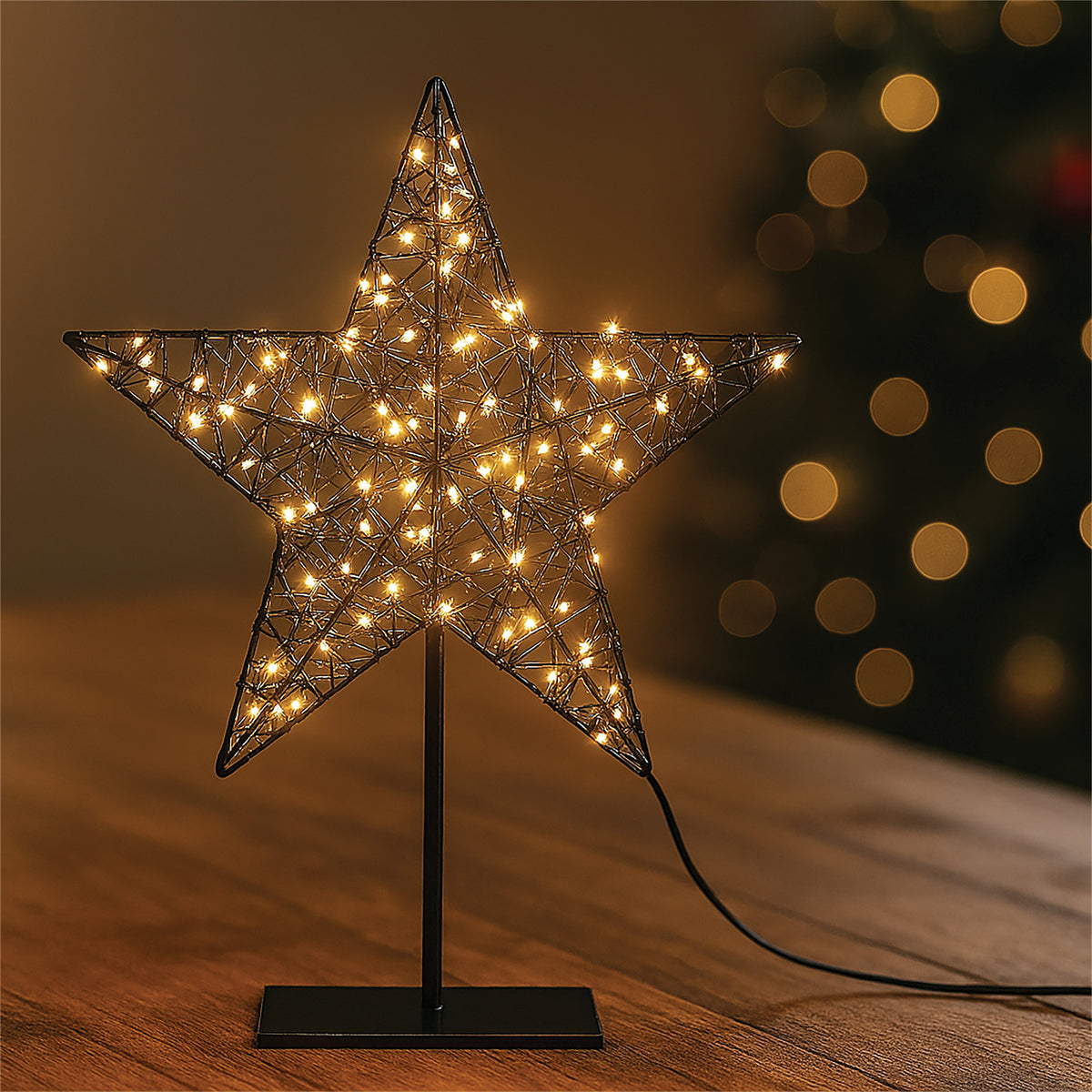 Xmas Haus XH10079 Black Metal 100 LED Christmas Star with Stand