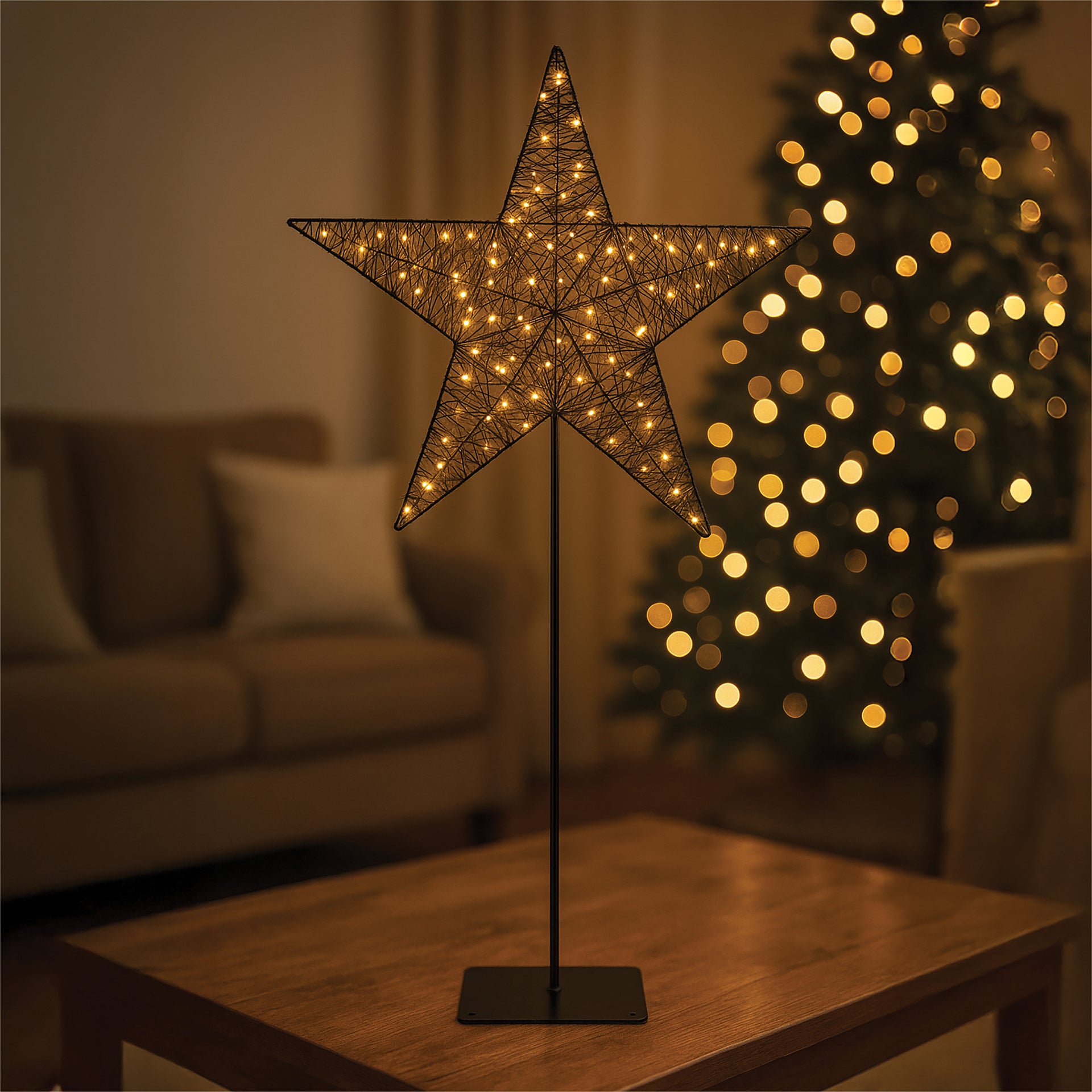 Xmas Haus XH10080 Black Metal 200 LED Christmas Star with Stand