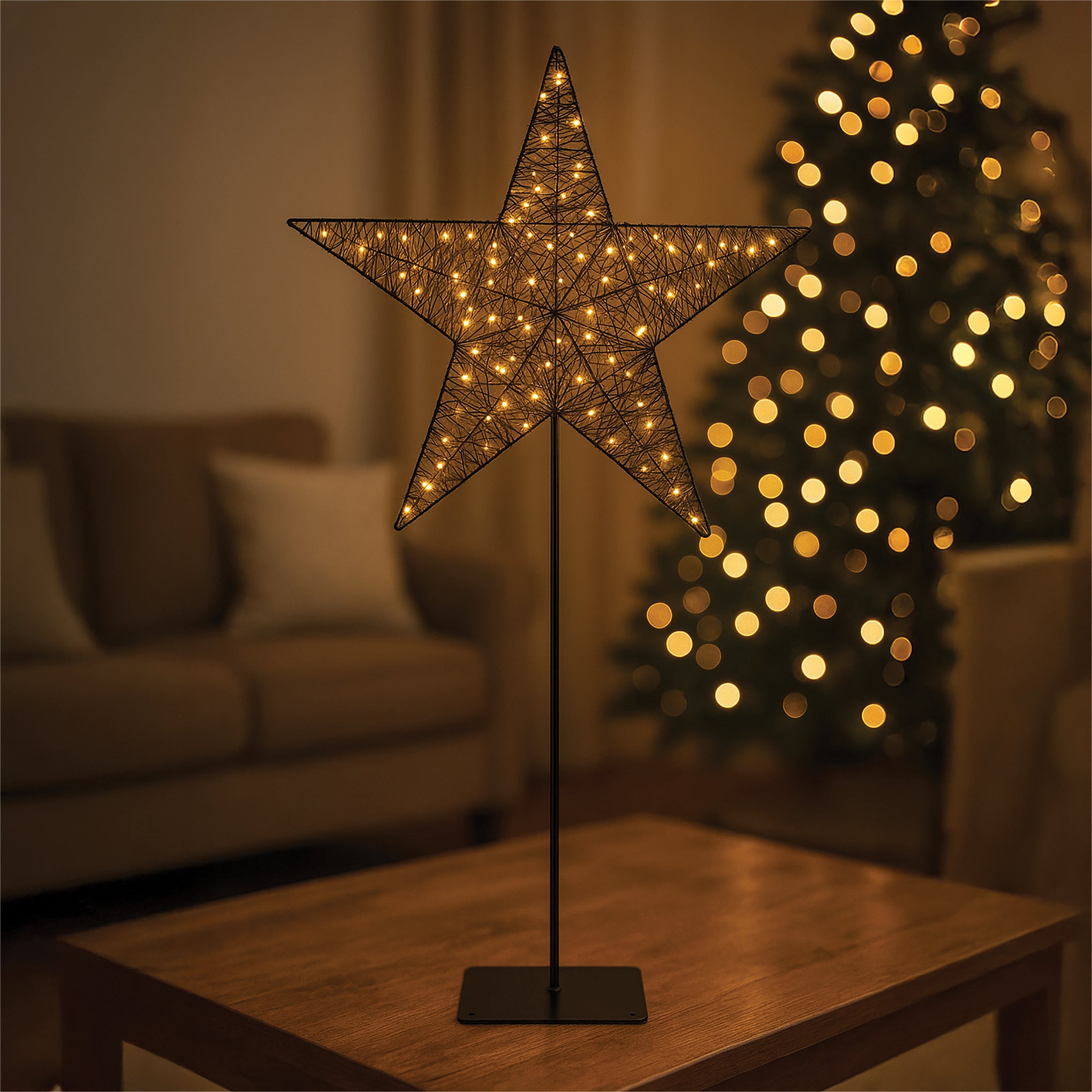 Xmas Haus XH10080 Black Metal 200 LED Christmas Star with Stand