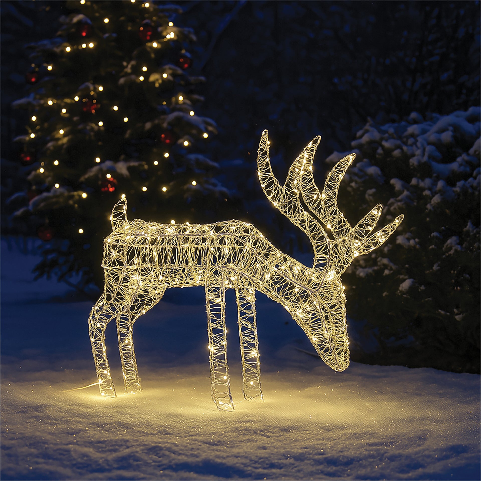 Xmas Haus XH10081 43cm 200 LED Floor-Standing Silver LED Festive Reindeer Warmwhite IP44