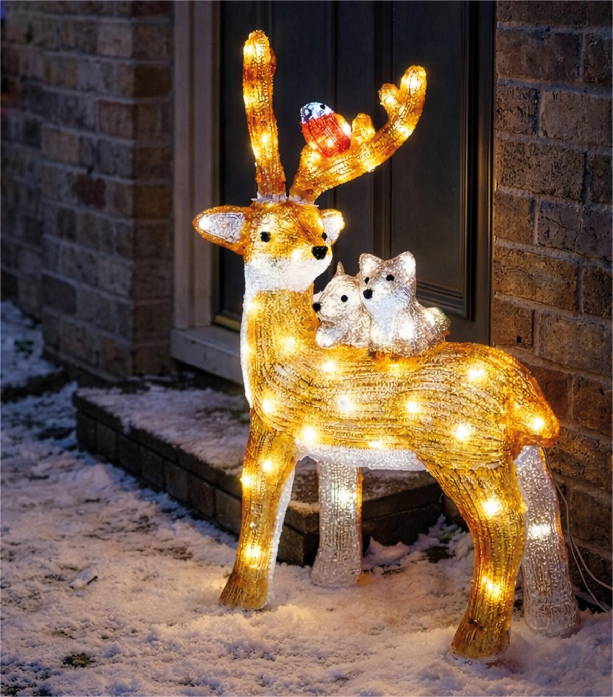 Xmas Haus XH20040 80 LED 60cm Acrylic Festive Deer with and Timer Bright White IP44