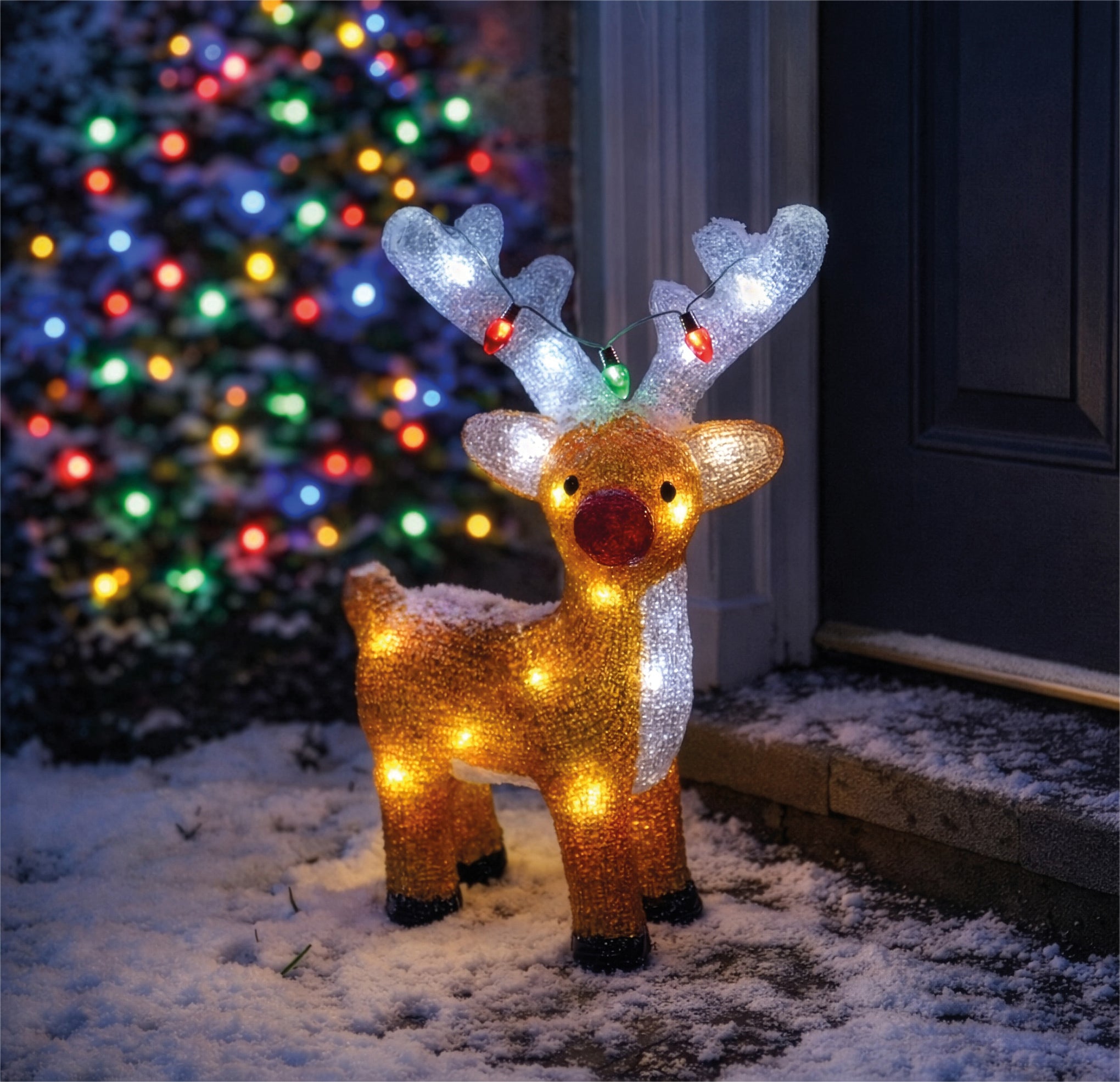 Xmas Haus XH20041 30cm 21 LED Acrylic Festive Deer Battery Operated with Timer IP44
