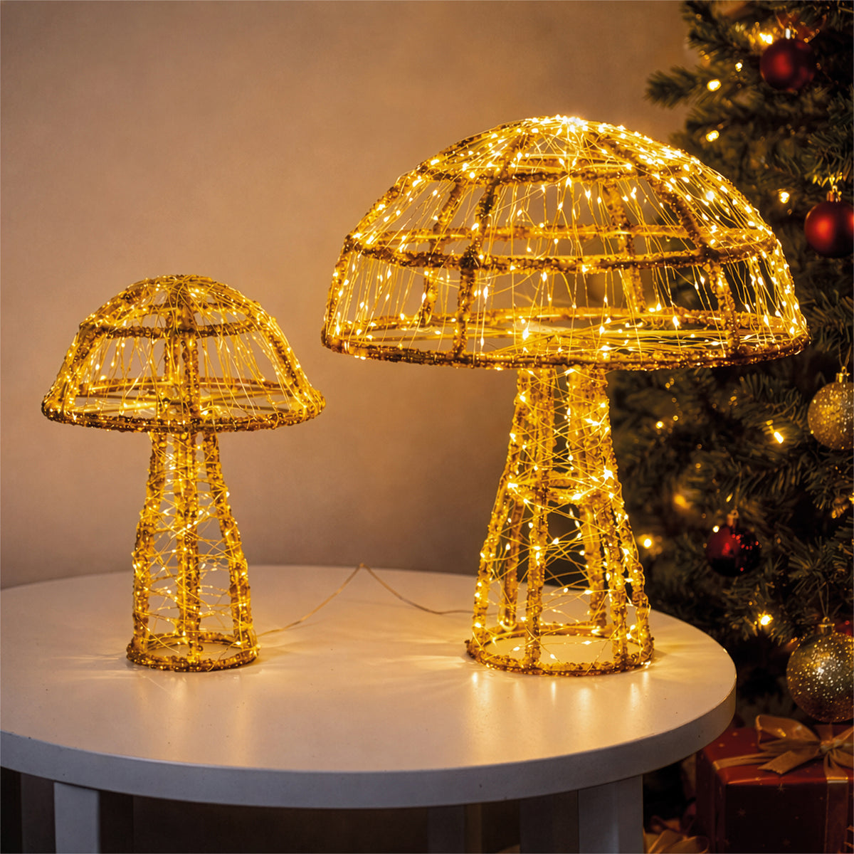 Xmas Haus XH20080 350 / 250 LED Twin Pack Micro LED Acrylic Mushrooms with Timer Warmwhite IP44