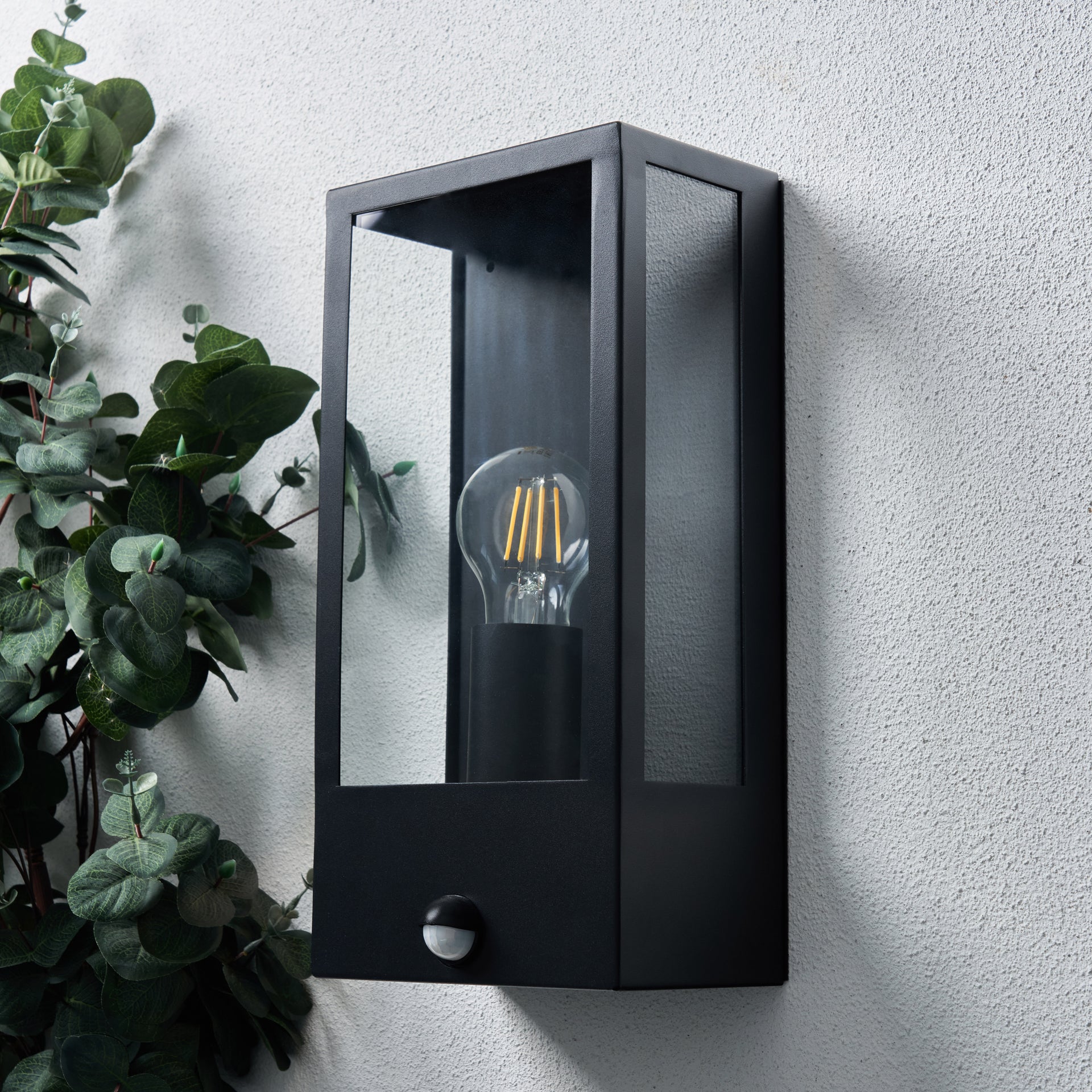 Forum ZN-32070-BLK Minerva E27 Box Lantern with PIR IP44 Black