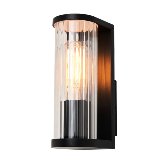 Forum ZN-44411-BLK Akuma E27 Glass Ridged Wall Light IP44 Black