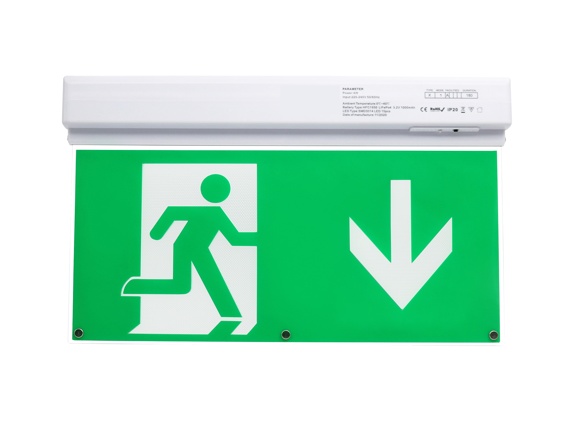 Hispec HSEMLED/ESU Zambezi 3W LED Emergency Exit Sign with 7pc Legend Kit IP20 White