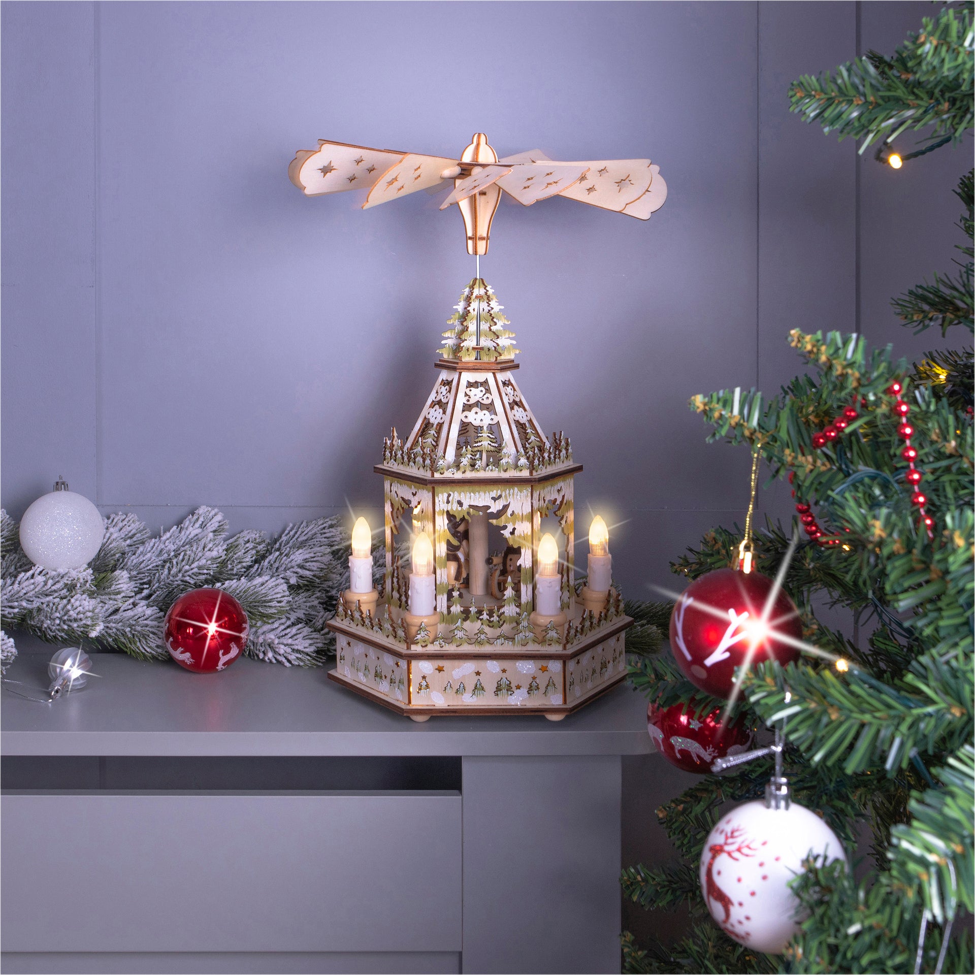 St Helens Home and Garden GH9030 50cm LED Wooden Christmas Pyramid (Battery Operated)