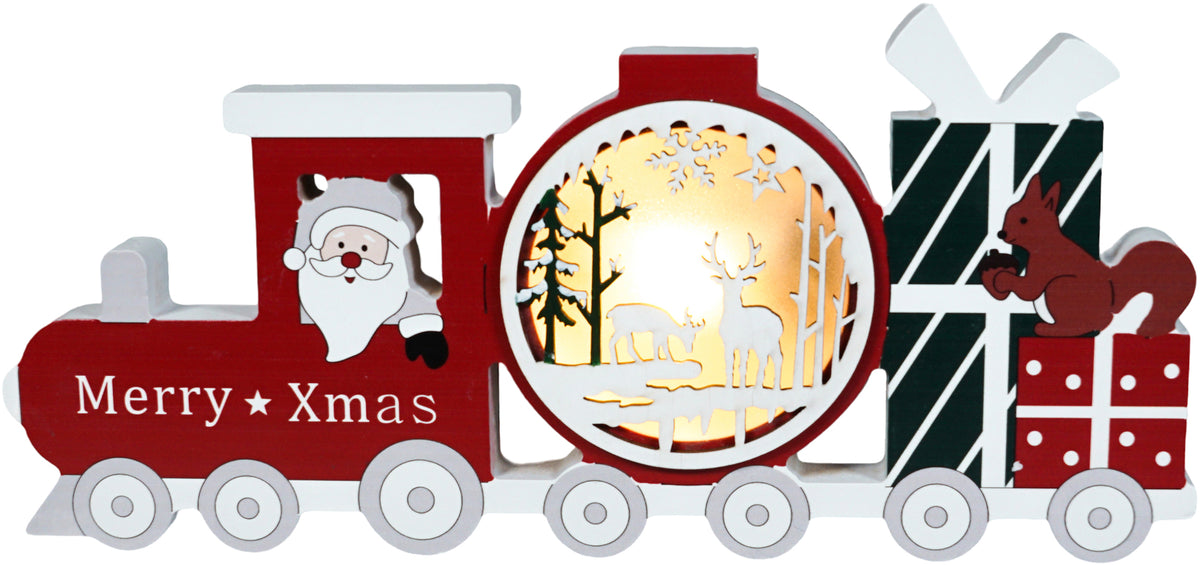 Xmas Haus GH9037 29cm LED Wooden Father Christmas Train (Battery Operated)