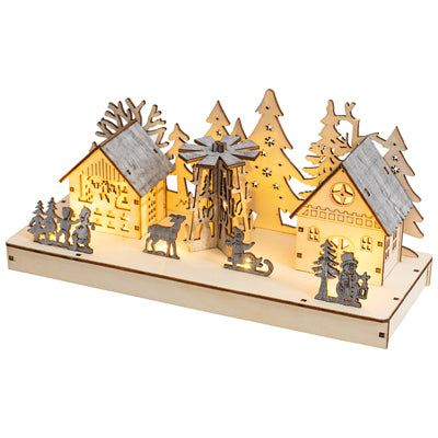 St Helens Home and Garden GH906 28cm LED Wooden Festive Scene (Battery Operated)