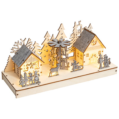 St Helens Home and Garden GH906 28cm LED Wooden Festive Scene (Battery Operated)