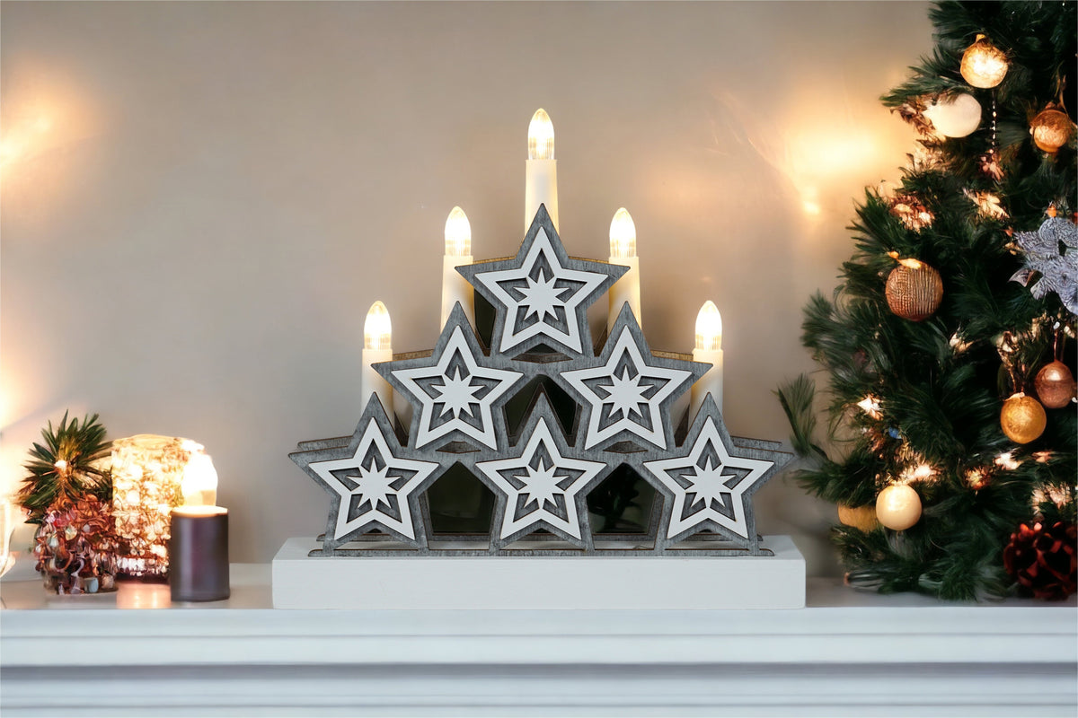 Xmas Haus GH9085 24.5cm Natural Wood LED Candle Arch (Battery Operated)