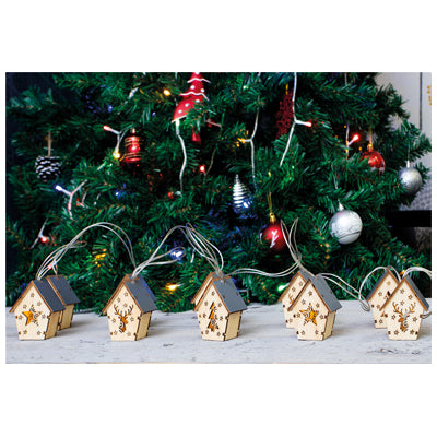 St Helens Home and Garden GH978 LED Wooden House Light String 2m (Battery Operated)