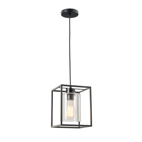 Forum INL-37905-MBLK Hardy E27 Square Ceiling Pendant with Glass Shade Matt Black
