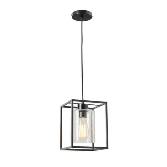 Forum INL-37905-MBLK Hardy E27 Square Ceiling Pendant with Glass Shade Matt Black