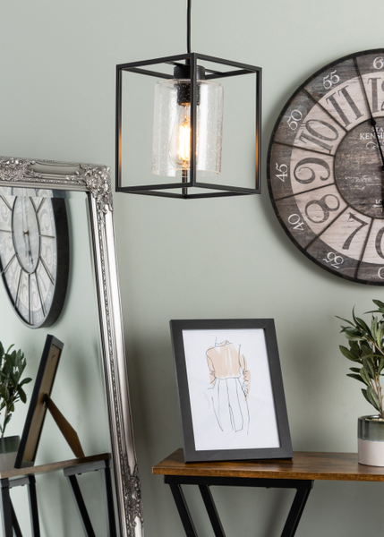 Forum INL-37905-MBLK Hardy E27 Square Ceiling Pendant with Glass Shade Matt Black