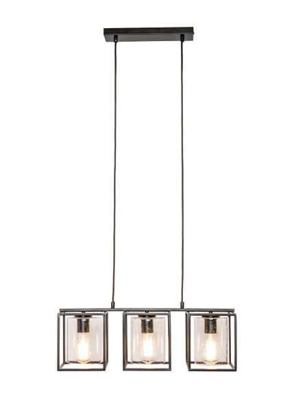 Forum INL-39695-MBLK Hardy 3 x E27 Square Diner Pendant with Glass Shades Matt Black