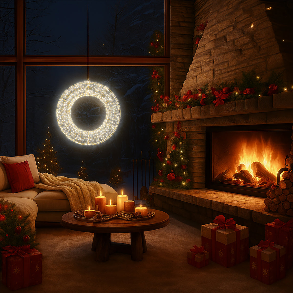 Xmas Haus XH10030 50cm 720 LED Pre Lit Micro LED Wreath with Timer Warmwhite IP44