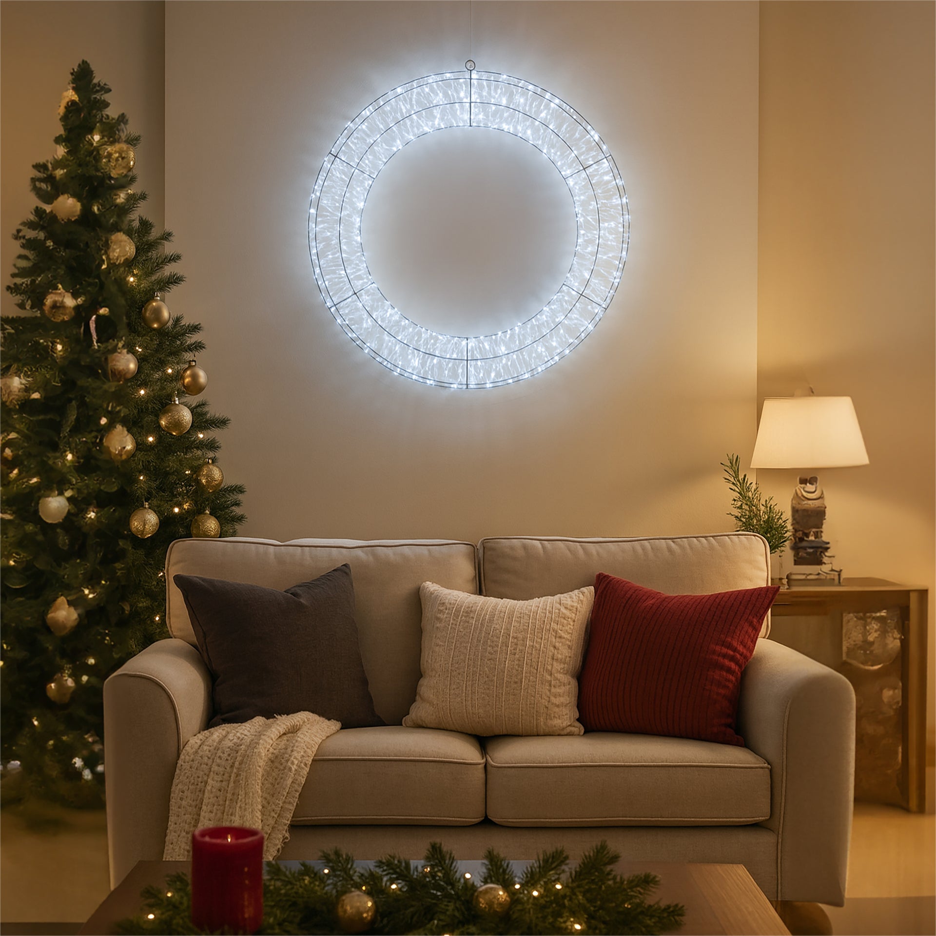 Xmas Haus XH10033 70cm 1200 LED Pre Lit Micro LED Wreath with Timer Coolwhite IP44