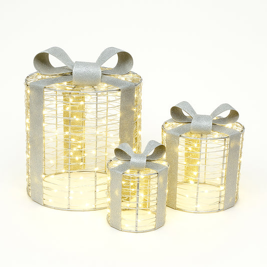 Xmas Haus XH10088 Set of 3 Outdoor Christmas Giftbox Decoration Warmwhite
