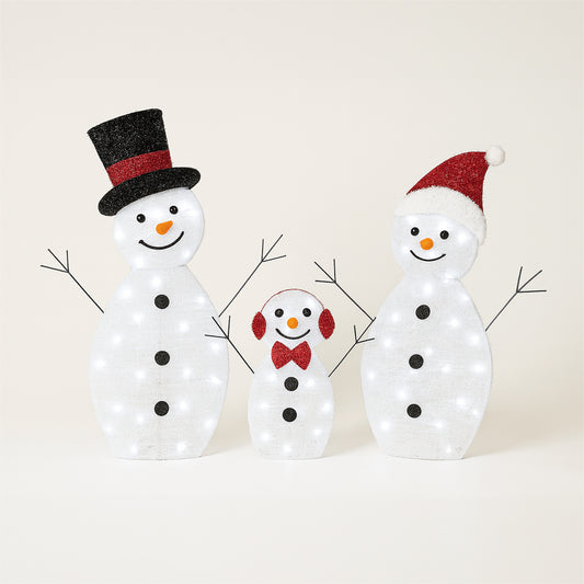 Xmas Haus XH10096 80 LED Set of 3 Festive Snowmen with Timer