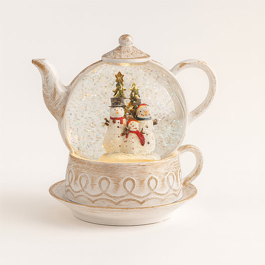 Xmas Haus XH10450 19.5cm Snow Swirl Festive Christmas Glitter LED Teapot (Battery Operated)