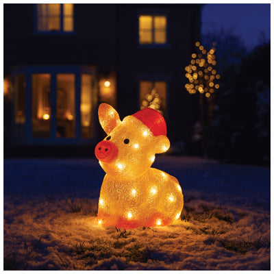 Xmas Haus XH10455 30 LED 28cm Acrylic LED Festive Pig Warmwhite IP44