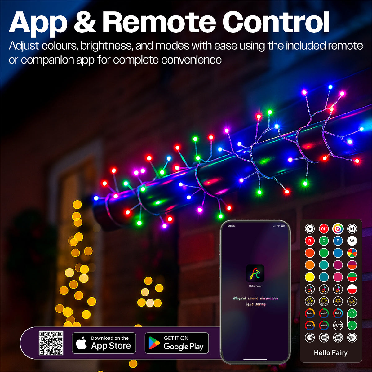 Xmas Haus XH10542 600 LED RGB LED Mini Cluster Light Silver Wire 15m IP44 (Hello Fairy App Control and Handheld Remote Control)