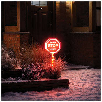 Xmas Haus XH20074 20 LED 60cm LED Santa Stop Here Sign Warmwhite IP44 (Battery Powered with Timer)