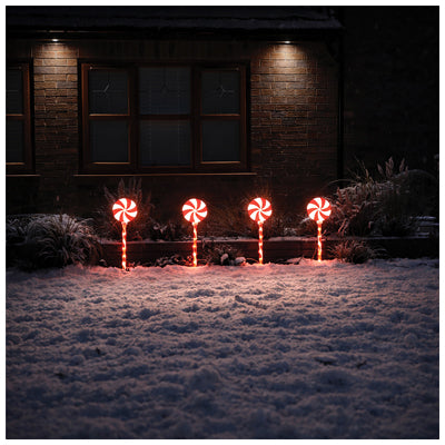 Xmas Haus XH20094 60cm 64 LED Set of 4 LED Candy Cane Lollipop Stake Light IP44 (Battery Operated)