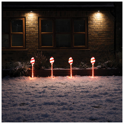Xmas Haus XH20096 60cm 64 LED Set of 4 LED Candy Cane Cone Stake Light IP44 (Battery Operated)